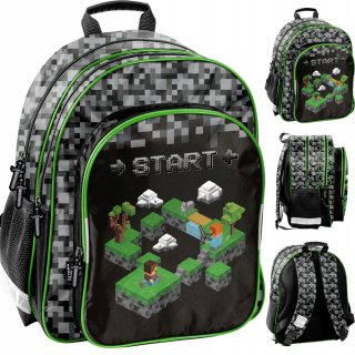 Minecraft viackomorový školský batoh Paso čierny, Odtiene sivej a striebornej, Odtiene zelenej, Viacfarebný 18 l
